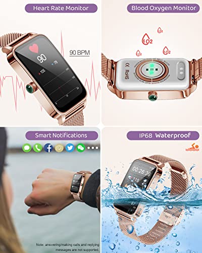 BOCLOUD Smart Watch, Smart Watches for Women Men, iPhone Android Smart Watch with Blood Oxygen/Heart Rate/Sleep Monitor, IP68 Waterproof Fitness Tracker with 12 Workout Modes (Gold)