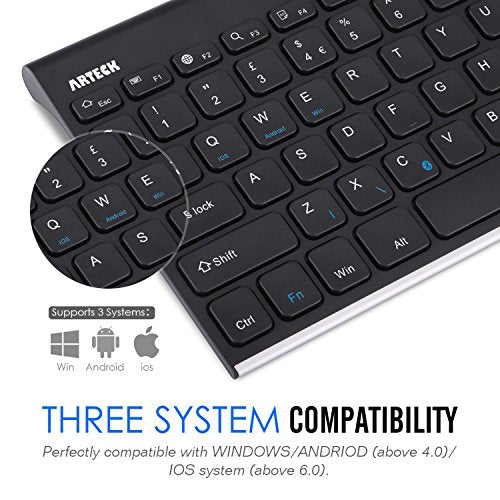 Arteck Bluetooth Keyboard, Stainless Steel Universal Portable Wireless Bluetooth Keyboard for iOS, Android, Windows Tablet PC Smartphone Built in Rechargeable 6 Month Battery