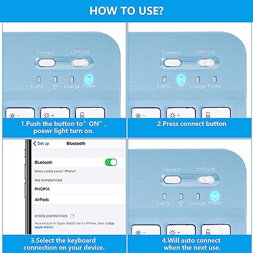 AIMMIE Portable Wireless Keyboard, Rechargeable10 Ultra Slim Universal Tablet Keyboard with Wireless Mouse, Small Wireless Keyboard for iOS/Android/Windows Tablets, Laptops, PC, Phones (Blue)