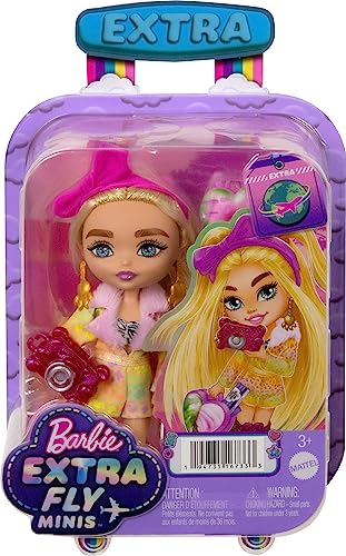 Barbie Extra Minis Travel Doll with Safari Fashion, Barbie Extra Fly Small Doll, Animal-Print Outfit with Accessories, HPT56