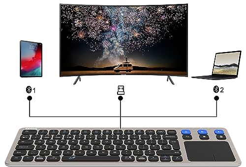 Arteck Universal 2.4G Wireless and Bluetooth Touch TV keyboard Multi-Device with Easy Media Control and Build-in Touchpad Wireless Keyboard for Smart TV, TV Box, TV-Connected Computer, Mac, HTPC