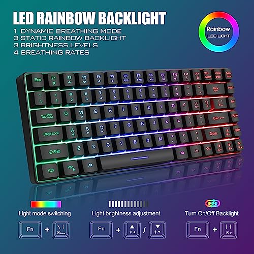 RedThunder K84 75% Wireless Gaming Keyboard and Mouse Rainbow Backlight UK Layout 85 Keys TKL Ultra Compact Mini Design Lightweight Honeycomb Gaming Mouse for PC Mac PS5 Xbox Office Gamers