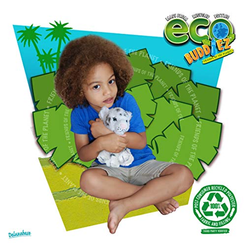 EcoBuddiez - White Tiger from Deluxebase. Medium 20cm Soft Plush Animals made from Recycled Plastic Bottles. Eco-Friendly Cuddly Gift for Kids and Cute Stuffed Animal Toy for Toddlers.