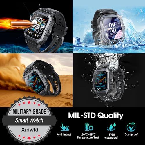 Smart Watch for Men Answer/Make Calls, 1.85" Touch Screen Fitness Watch with Heart Rate Sleep Monitor Step Counter, 113 Sports Modes Fitness Tracker, IP68 Waterproof Smartwatch for Android iOS, Black