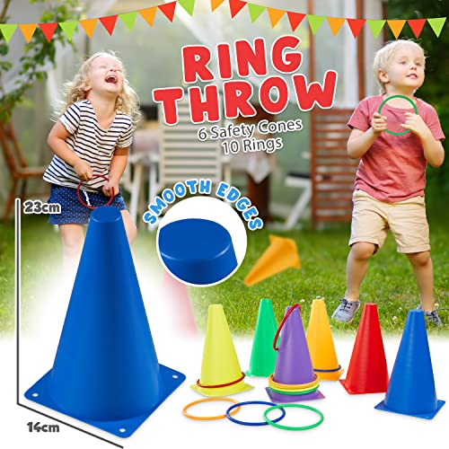 KreativeKraft Garden Games Outdoor Play Equipment for Children Family Summer Kids Garden Toys Sports Day Kit Egg and Spoon Race Ring Toss Sack Race Bean Bag Toss Snakes and Ladders (4 in 1 Set)