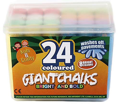 24 Coloured Chunky Chalks , Giant, Pavement, Washable, Fun for Children 8 Vibrant Colours, Outdoor, Garden, Drawing - Artists - Toddler,Kids