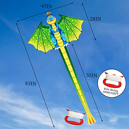 Huge Kites for Children and Adults with Long Tail, Kite for Kids Easy to Fly,Great Beach Trip Outdoor Games Activities For Beginners (Dinosaurs Kite)