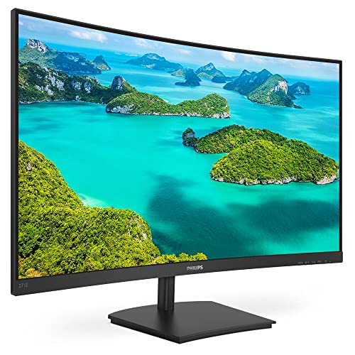 PHILIPS 271E1SCA - 27 Inch FHD Curved Monitor, 75Hz, 4ms, VA, AMD FreeSync, Speakers, FlickerFree (1920 x 1080, 250 cd/m², VGA/HDMI)