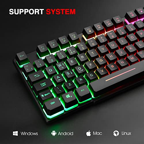 Rii Gaming Keyboard, RK100 Plus Rainbow LED Backlit Keyboard Mechanical Feeling,USB Wired Keyboard for Working Gaming (UK Layout)