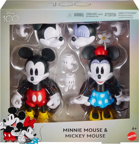 Disney 100 Collectible Action Figures Mickey and Minnie Mouse, Posable Characters, Swappable Head & Hands, Soft Good Elements