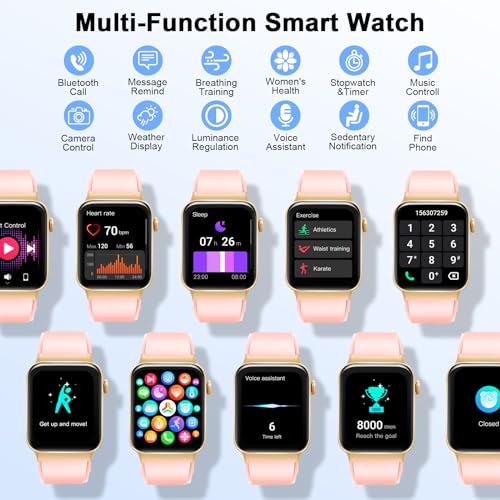 Smart Watch Women for Answer/Make Calls, 1.85"Smartwatch for Women Men, Fitness Watch with Heart Rate Sleep Monitor, 113 Sport Modes Step Counter, IP68 Waterproof Activity Tracker for iOS Android Pink