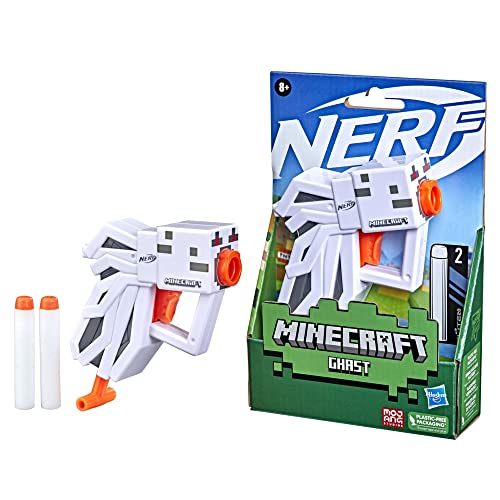 Nerf MicroShots Minecraft Ghast Mini Blaster, Minecraft Ghast Mob Design, Includes 2 Official Nerf Elite Darts, Pull-Down Priming Handle, Multicolor