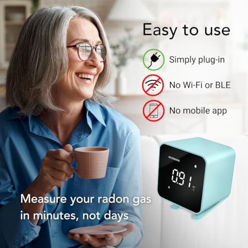 Ecosense EB100 EcoBlu, Digital Radon Detector, Fast & Accurate, Short-Term and Long-Term Monitoring, Full Size LED Screen, Easy to Use (Blue)