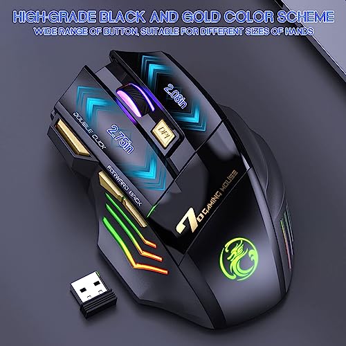 VEGCOO Wireless Gaming Mouse, C8 Rechargeable Silent Click Wireless Mouse with 2.4G USB Receiver, up to 4800 DPI Adjustable, Double Click for PC/Mac Gamer, Laptop and Desktop