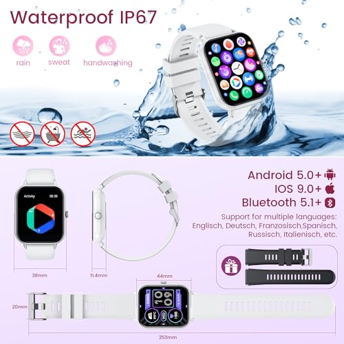 Smartwatch Fitness Watch with Bluetooth Call: 1.83”Smart Watch for Women Men with Heart Rate Oxygen Blood Pressure Sleep Tracker 123 Sports Step Counter Waterproof Activity Trackers for Android iOS