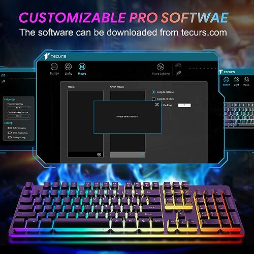 TECURS Gaming Keyboard Wired, RGB Backlit, Customizable Actuation, Anti Ghosting Silent Keyboard, 105 Keys Full Size Ergonomic Waterproof Keyboard for PC Gamers, QWERTY Layout