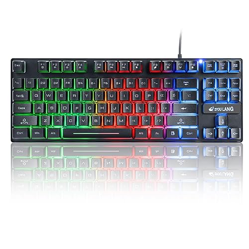 60% Gaming Keyboard, 87 Keys Mechanical Feeling Multi Color RGB Illuminated LED Backlit Wired Light Up Keyboard, Anti ghosting Mini Compact Waterproof TKL PBT Keycaps for PC/Laptop/Computer, Black