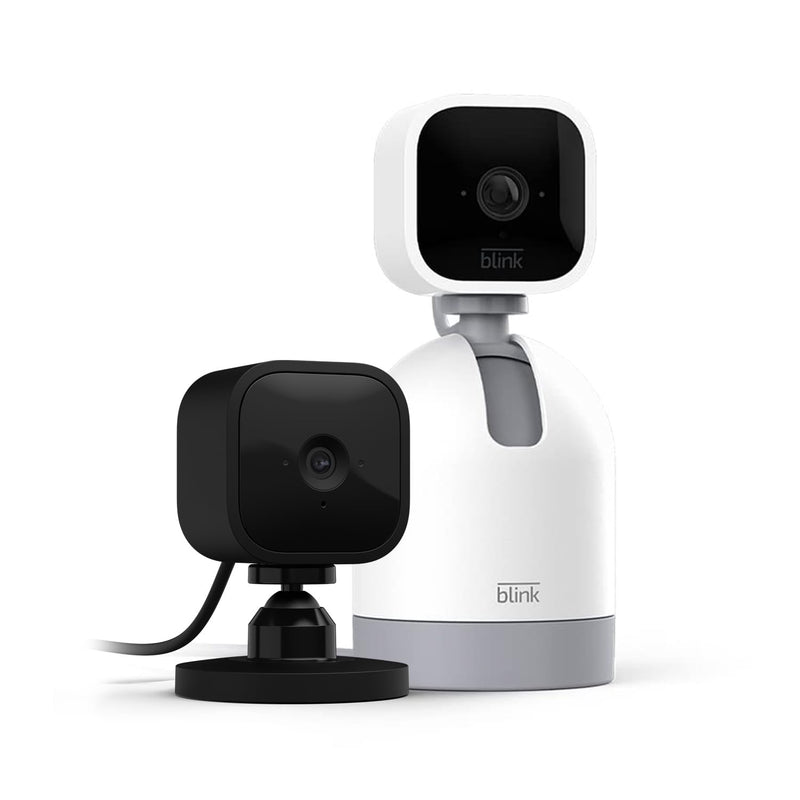 Blink Mini Pan-Tilt (1 Camera) + Blink Mini (1 Camera) | Indoor plug-in smart security camera, HD day and night video, two-way audio, easy setup, Alexa enabled, Blink Subscription Plan Free Trial