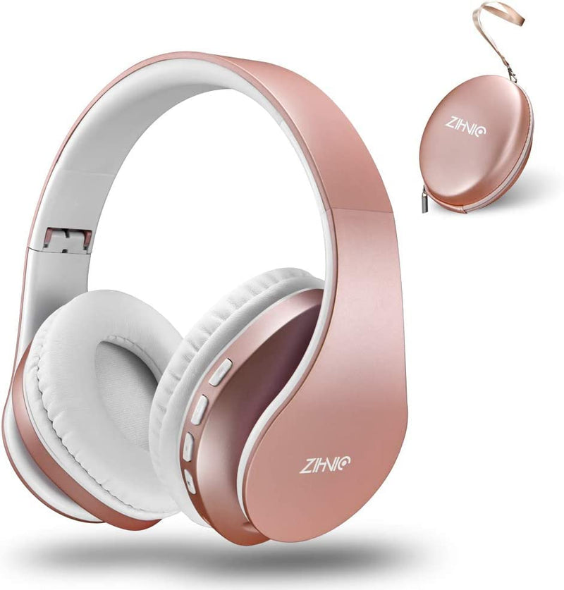 ZIHNIC Bluetooth Headphones Over-Ear, Foldable Wireless and Wired Stereo Headset Micro SD/TF, FM for Cell Phone,PC,Soft Earmuffs &Light Weight for Prolonged Wearing(Rose)