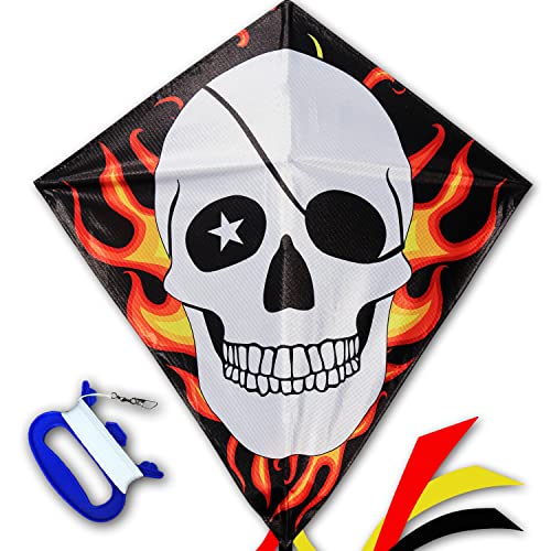 HONBO Diamond kites for kids &adults, kite for children,beginner kite for beach trip,70X80cm (SKULL)