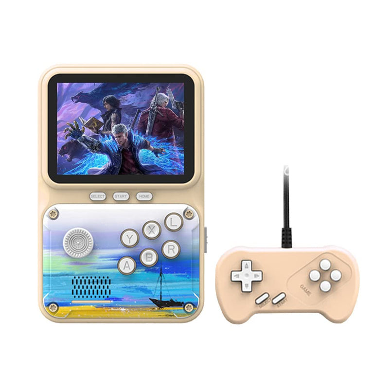 CZT 3.0 inch colorful double game console retro handheld 500-in-1 nostalgic video game can be connected to TV multi-language rechargeable lithium battery children's student gift (Almond)