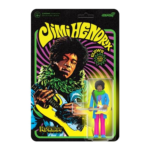 Super7 Jimi Hendrix Blacklight (are You Experienced) - 3.75" Jimi Hendrix Action Figure with Accessory Classic Rock Collectibles and Retro Toys