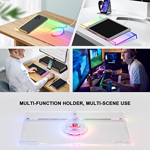 MAMBASNAKE Tilted PC Keyboard Stand, Ergonomic Computer Keyboard Holder for 60% 85% Mini Keyboard, 366 RGB LED Backlit Keyboard Riser, Premium Clear Acrylic Keyboard Tray for Gaming and Typing