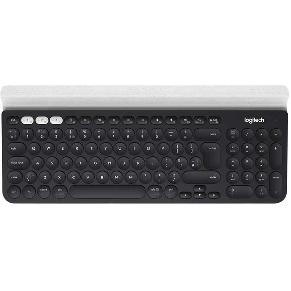 Logitech K780 Multi-Device Wireless Keyboard for Windows, Apple android or Chrome, Wireless 2.4GHz and Bluetooth, Quiet, PC/Mac/Laptop/Smartphone/Tablet, QWERTY UK Layout - Dark Grey/White
