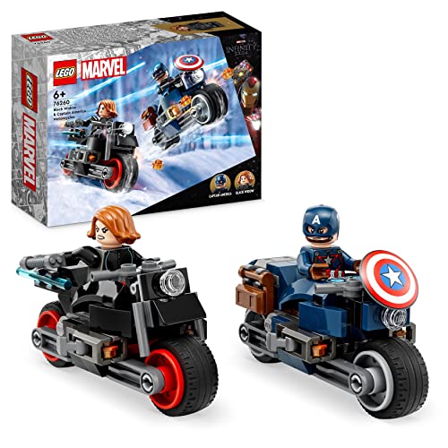 LEGO 76260 Marvel Black Widow and Captain America Motorcycles, Avengers Age of Ultron Set with 2 Superhero Motorbike Toys for Kids, Boys, Girls Aged 6 and Up