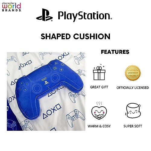 Character World Officially Licensed PlayStation Controller Shaped Cushion Pillow Handset Design Stuffed Plush Shaped Pillow | Perfect For Bedroom Or Gaming Décor, Blue