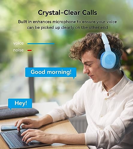 Edifier W600BT Wireless Over-Ear Headphones, Bluetooth V5.1, Crystal Clear Call, 40mm Drivers, 30H Playtime, Connect to 2 Devices, Built-in Microphone, Lightweight, for Travel, Home, Office - Blue