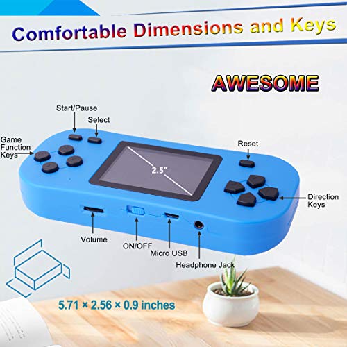 Bornkid Retro Handheld Game Console for Kids with Built in 218 Old School Video Games 2.5 Inch Display USB Rechargeable 3.5 MM Headphone Jack Arcade Style Gaming System Children Birthday Gift (Blue)