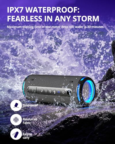 Tronsmart T7 Lite Portable Bluetooth Speaker, Wireless Outdoor Speaker with LED Light, App Control, Custom EQ, IPX7 Waterproof, Micro SD/TF Card, True Wireless Stereo for Beach, Boat, Pool, Bike, Gift