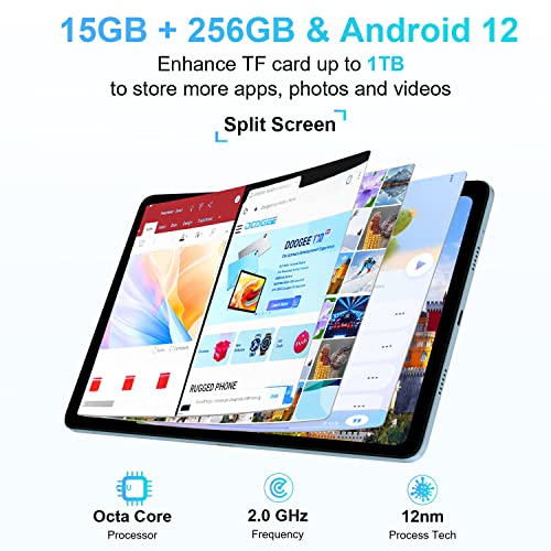 DOOGEE T20 Tablet 10.4 inch, 15GB (8+7GB) RAM+256GB ROM/1TB, 2000×1200 FHD+ 2K Display, Octa-Core, 8300mAh, Android 12 Tablet 4G LTE Dual SIM Tablets, TÜV Certified, Widevine L1, 16MP+8MP, WiFi,Type C