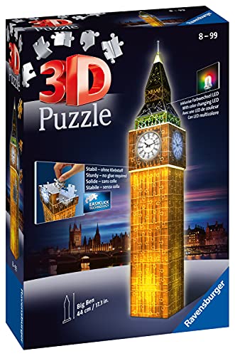 Ravensburger Big Ben 3D Jigsaw Puzzle for Adults and Kids Age 8 Years Up - Night Edition with LED Lighting - 216 Pieces - No Glue Required