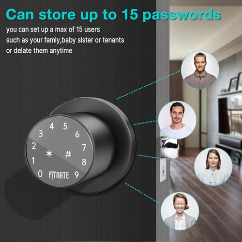 FITNATE Keypad Door Knob, Touch-Screen Digital Door Lock for Keyless Entry, Electronic Door Lock with Spare Keys, Easy to Operate and Install,15 User Passcode for Bedroom, Home and Office,Black