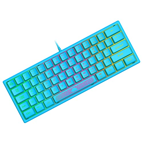 ZIYOU LANG K61 60% Percent Gaming Keyboard, Compact RGB Chroma Backlit STK61-Wired Mechanical Feel Membrane Keyboard, UK Layout Pro Mini 62 Keys, Waterproof, for PS4 XBOX PC Laptop Mac/Blue