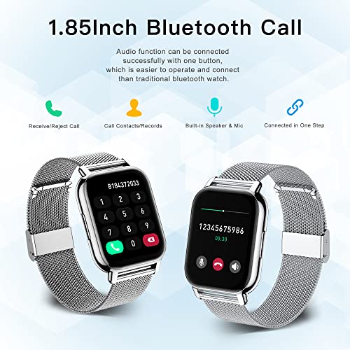 Popglory Smart Watch Women Men Answer/Make Calls, 1.85" Smartwatch 2 Straps with Split Screen, 100+ Sports Fitness Watch with Blood Pressure/Oxygen/Heart Rate Monitor for iOS and Android