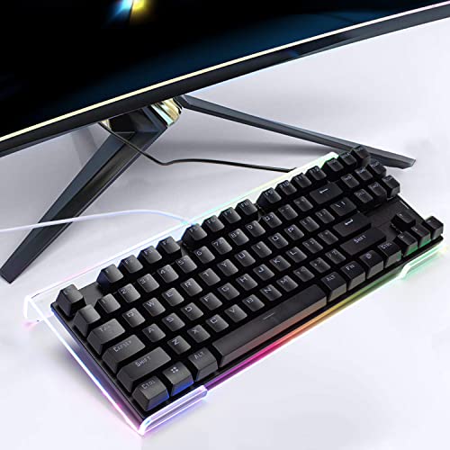 MAMBASNAKE Tilted PC Keyboard Stand, Ergonomic Computer Keyboard Holder for 60% 85% Mini Keyboard, 366 RGB LED Backlit Keyboard Riser, Premium Clear Acrylic Keyboard Tray for Gaming and Typing