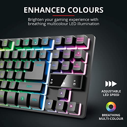 Trust Gaming TKL Keyboard with UK Layout GXT 833 Thado - Compact Tenkeyless Design (80 Percent), RGB, Multicolour LED lighting, Anti-Ghosting, USB Plug and Play, PC/Mac/Laptop [Amazon Exclusive]