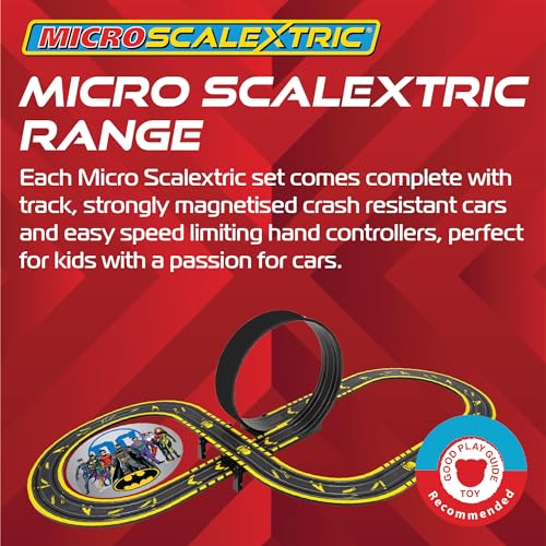 Micro Scalextric Sets for Kids Age 4+ - Batman vs Joker Set, Battery Powered Electric Racing Track Set, Slot Car Race Tracks - Incl. 2x Cars, 1x Track, 1x Powerbase, 2x Controllers & Track Graphic