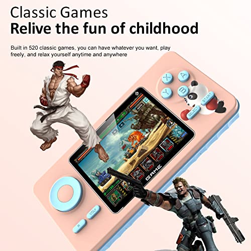 YTFSKFUI Handheld Game Console Built-In 520 Classic Games, Fashion Trend Retro Handheld Game Console, TFT Screen, Usb Rechargeable Handheld Games Consoles Children Birthday Gift(Macaron Pink)