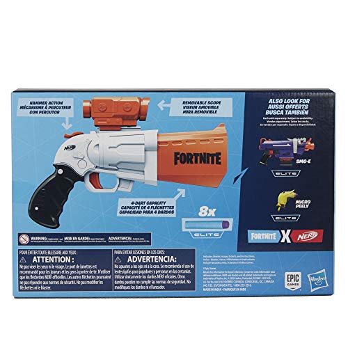 Nerf Fortnite SR Blaster â€“ 4-Dart Hammer Action â€“ Includes Removable Scope And 8 Official Nerf Elite Darts â€“ Youth, Teens, Adults E9391EU5