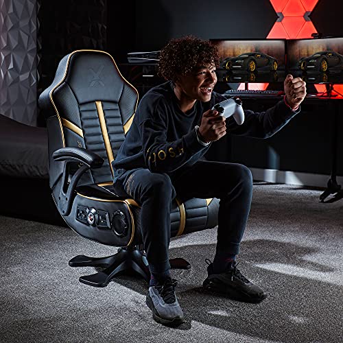 X-Rocker Olympus 4.1 Gaming Chair, Wireless and Bluetooth Speakers for Video Games, Faux Leather - Black/Gold