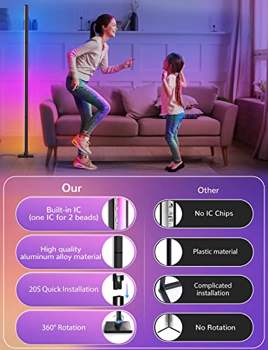 ibaye Smart LED Floor Lamp, RGB Corner Music and DIY Mode, Modern Standing Lamp with Alexa, Google Assistant WiFi APP, Color Changing Mood Lighting for Living Room, Bedroom (Black)