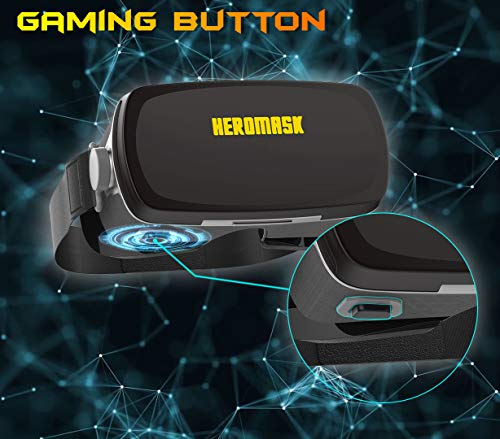 Heromask PRO - Virtual Reality Gaming headset + FREE VR Games guide. Gamer button and fabric finishes. Compatible with Android Phone and IPhone 11, X, 8, 6... Samsung s10, s9, s8, note 10, note 9 etc