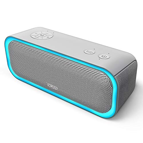 DOSS SoundBox Pro Portable Wireless Bluetooth Speaker with 20W Stereo Sound, Extra Bass, IPX6 Waterproof, Bluetooth 5.0, TWS Pairing, Multi-Colors Lights, 20 Hrs Playtime for Beach, Pool-Grey