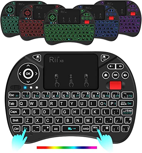 Mini Wireless Multi-media Keyboard Touch Pad Mouse Combo With Scroll Button/Handheld Remote/LED Backlit/Rechargeable For PC/Laptop/Smart TV/Raspberry Pi/KODI//Android TV Box/HTPC/Windows