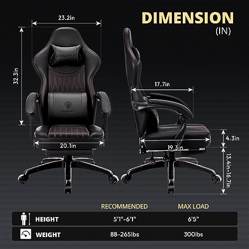 Dowinx Gaming Chair with Spring Cushion,Racing Gamer Chair with Massage Lumbar Support, Ergonomic Gaming Armchair with Footrest Office Chair PU Leather Black