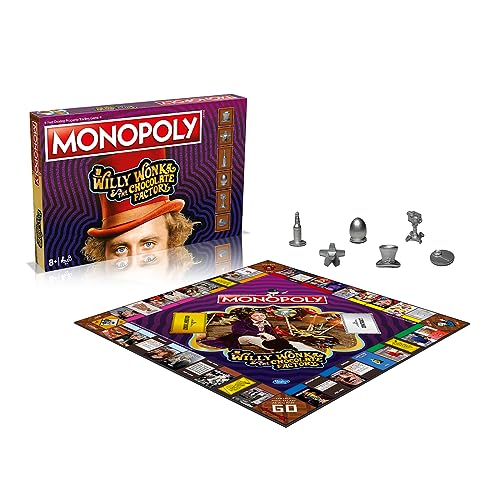 Winning Moves Willy Wonka and the Chocolate Factory Monopoly Board Game, Advance to Slugworth, Charlie Bucket and Furnace and trade your way to success, great gift for ages 8 plus